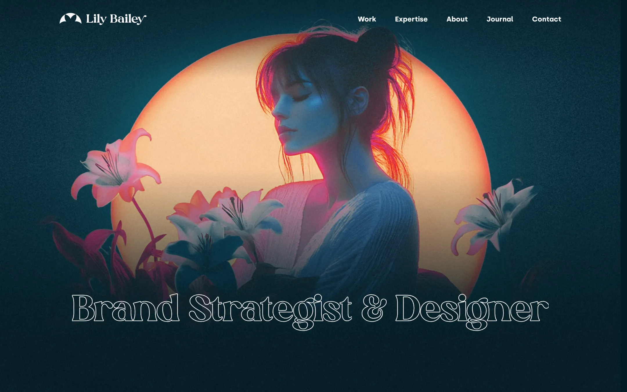 The Lily Bailey homepage with the hero film and the outlined title Brand Strategist & Designer