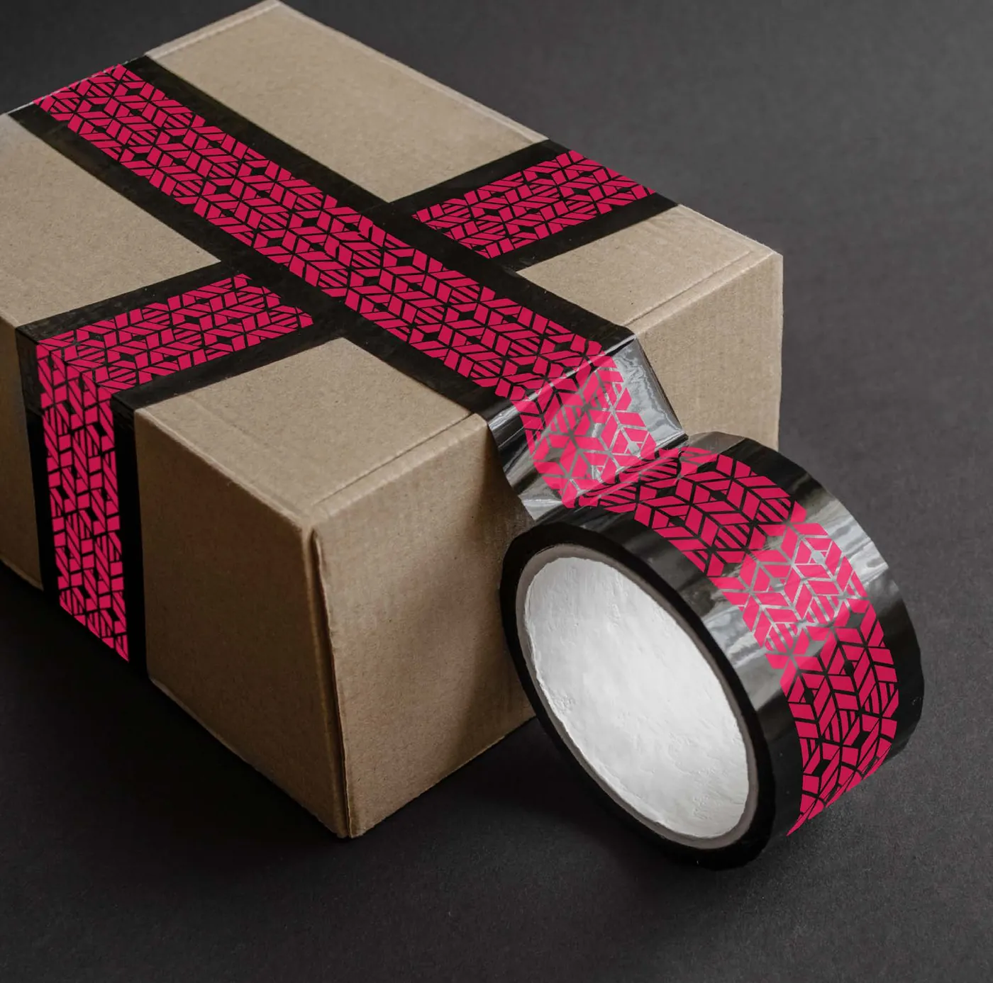 Box sealed with magenta VAF Tech packaging tape