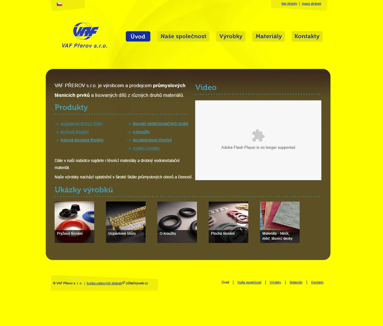 The original yellow VAF Přerov website from the 1990s era